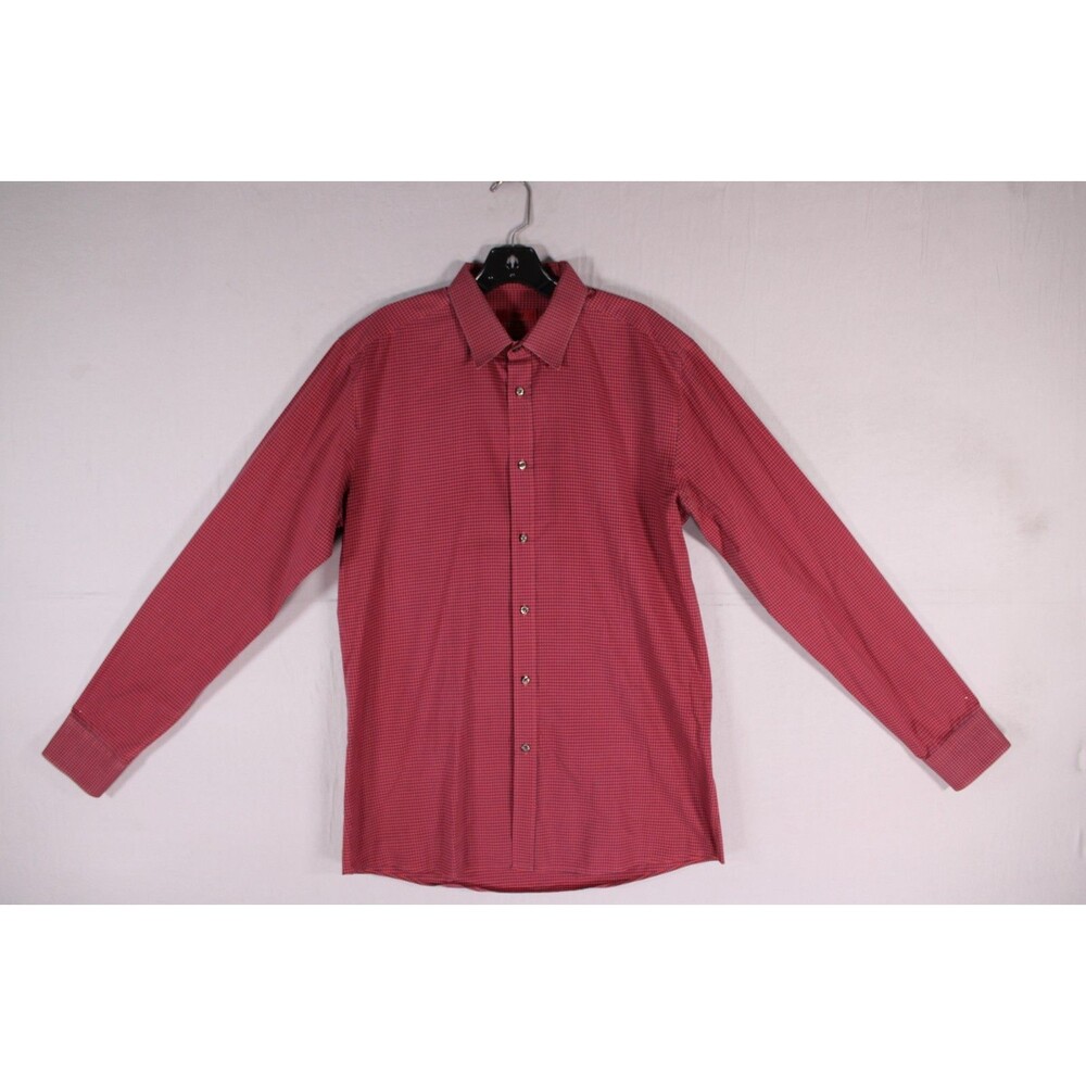 HUGO Hugo Boss Men's L Slim Fit Red Blue Check Long Sleeve Button Up Shirt